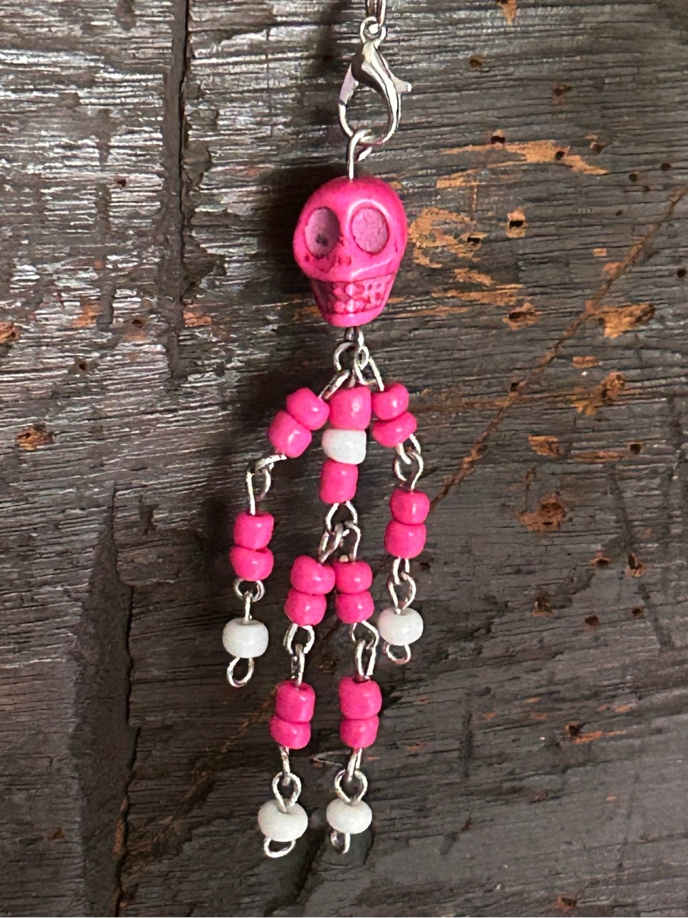 Pink Skull Bead Keychain/phone/purse Charm for Keys 5.5”
